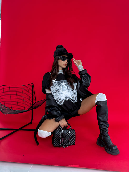 T-krekls "LACE TOP H19" - melns